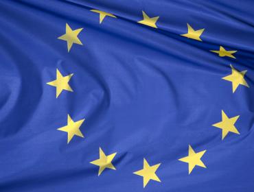 European blue flag with 12 yellow stars symbolising unity