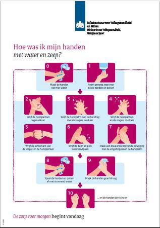 Infographic 'Hoe was ik mijn handen met water en zeep' in woord en beeld